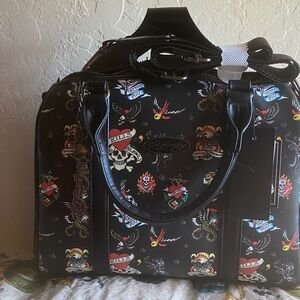 Ed Hardy Black and Red Graphic Duffel Bag